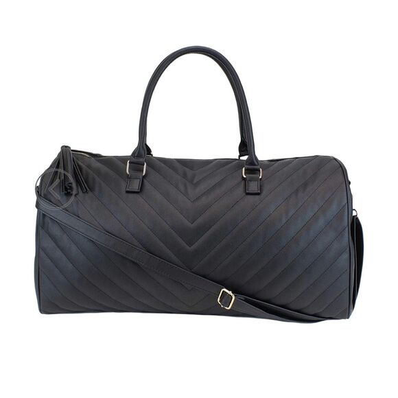 Ms. Lovely Black Large Chevron Weekender Duffle Bag - 22” x 10” x 11” - Picture 1 of 6